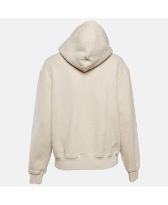 Women's Beige Logo Applique Cotton Knit Zip-Up Hoodie