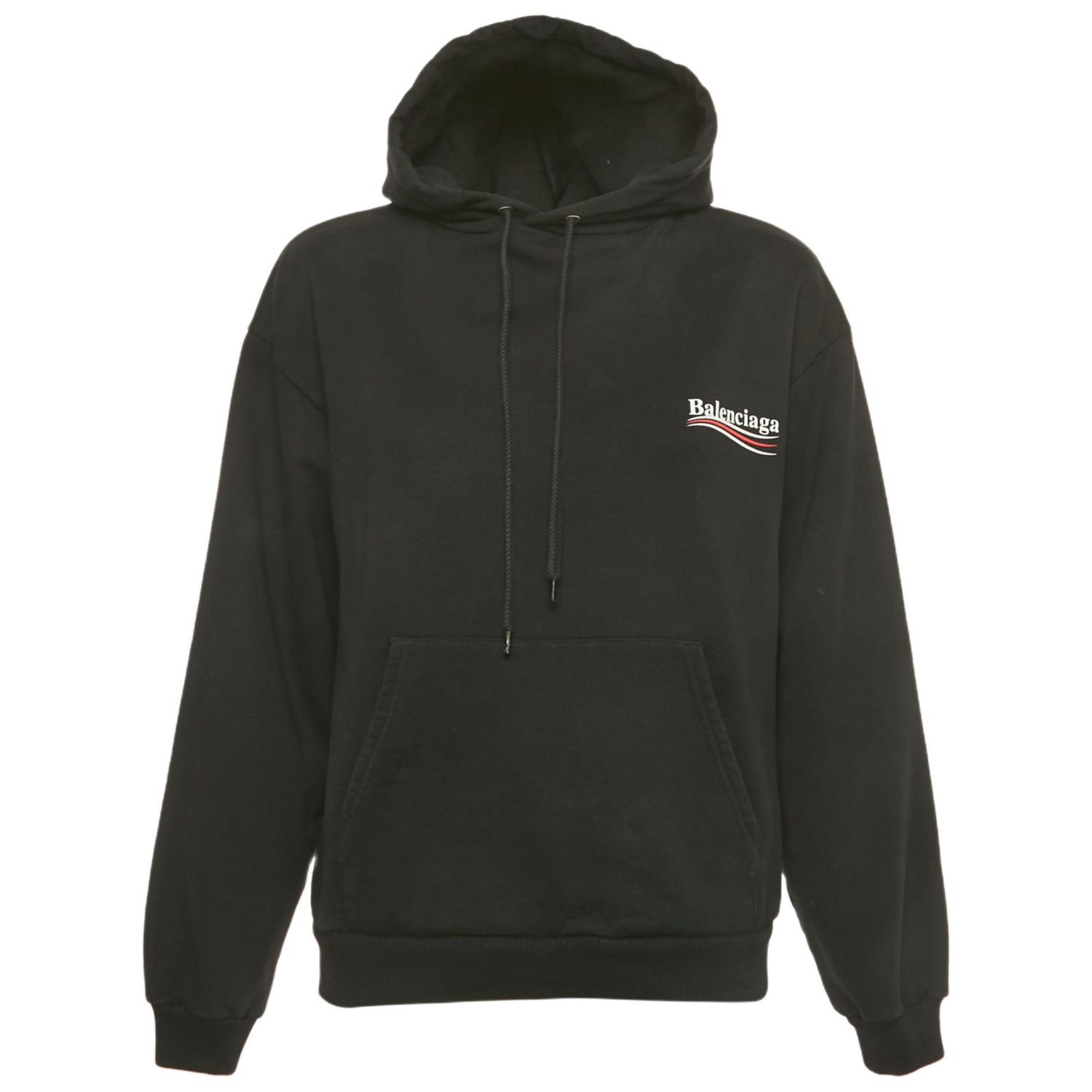 Women's Black Campaign Print Cotton Knit Hoodie