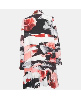 Women's Pink Printed Silk Flared Hem Short Dress