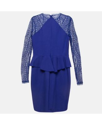 Women's Blue Lace-Trim Stretch Crepe Peplum Pencil Dress