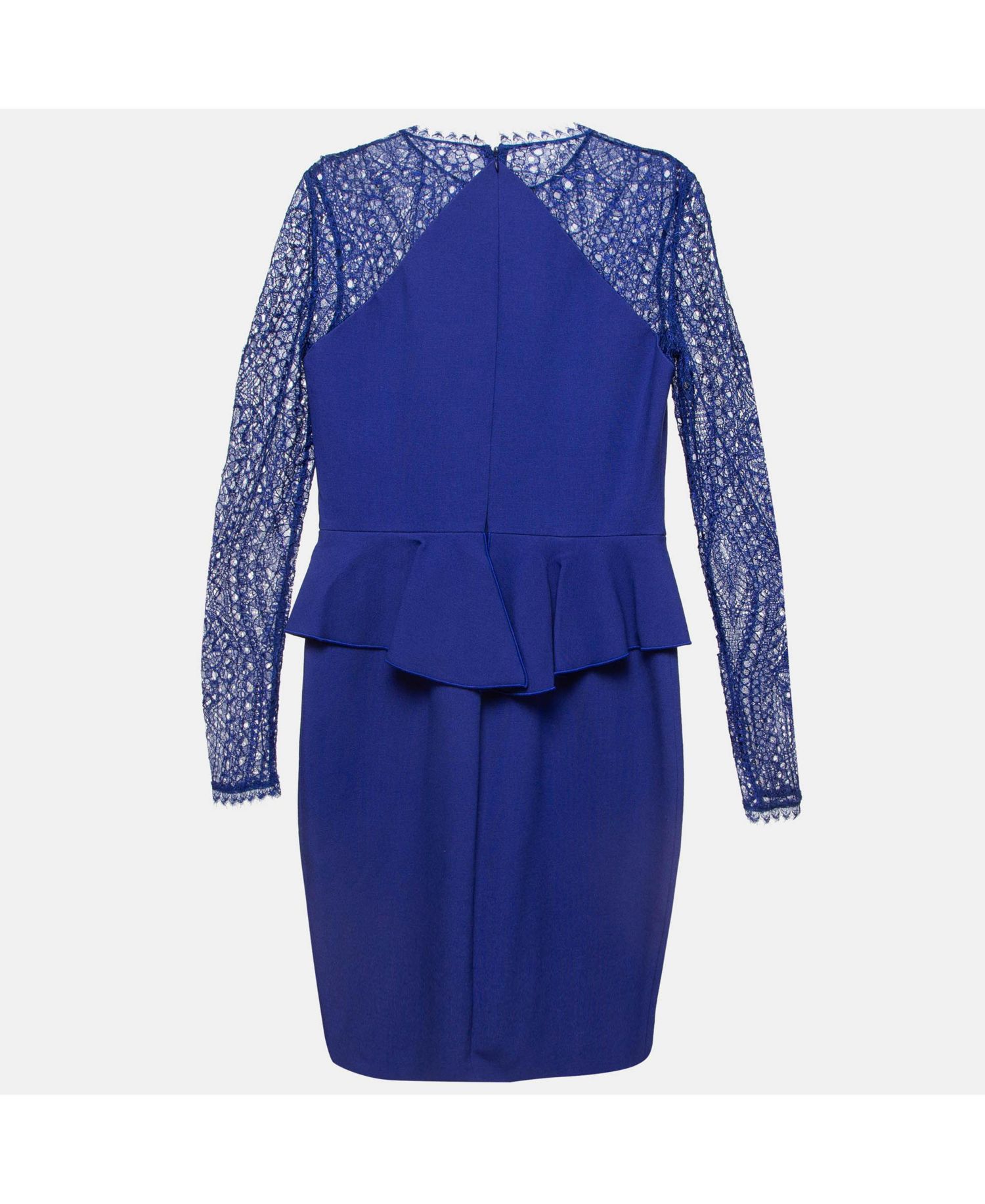 Women's Blue Lace-Trim Stretch Crepe Peplum Pencil Dress