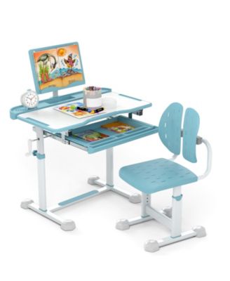 Kid's Study Desk and Chair Set w/Tilt Desktop Book Stand Footrest Bar for Toddlers
