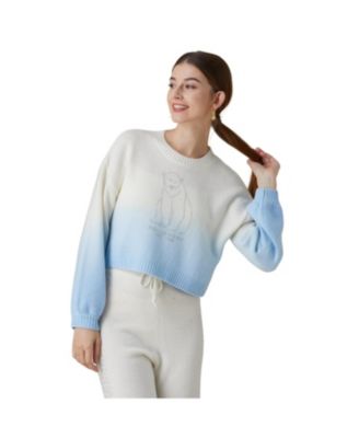 Women's Polar Bear Cropped Cashmere Sweater (With Crystal Touch)