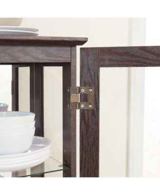 Glass Cabinet with Adjustable Glass Shelves 2 Doors and 1 drawer Cabinet Bulb Included