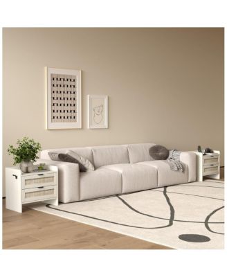 Rattan Nightstand, Bedside Table with Type-C Charging Station - 2 Storage Drawer Space, Boho End Table Side Table, 1pcs