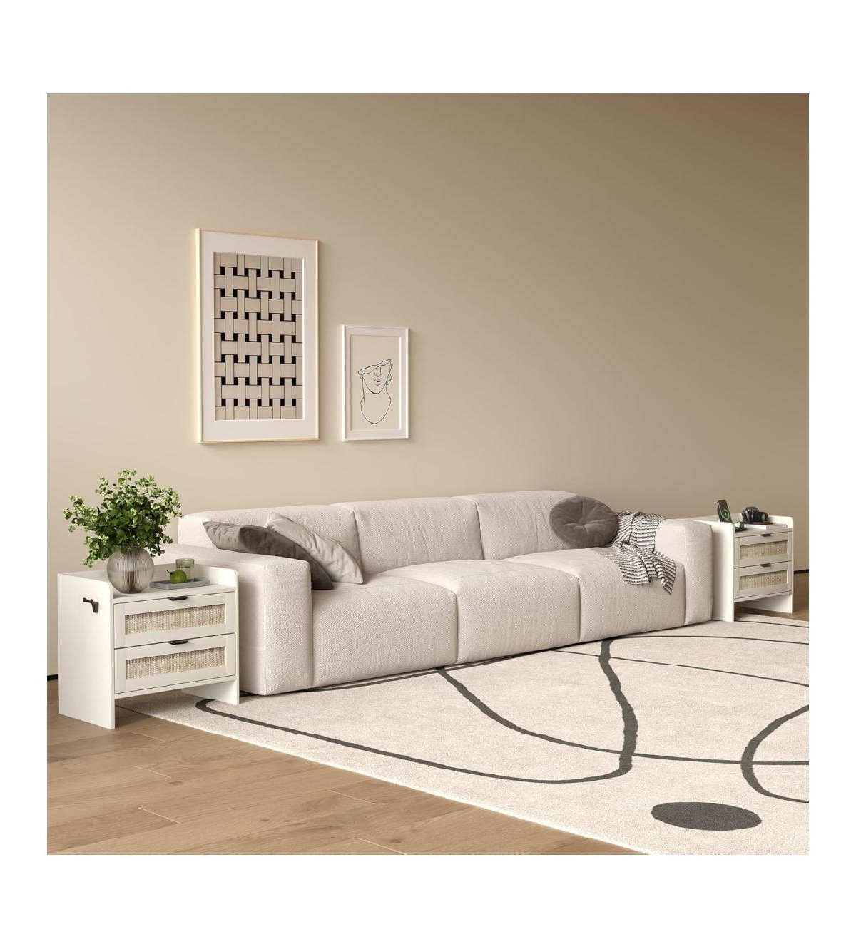 gaomon Rattan Nightstand, Bedside Table with Type-c Charging Station - 2 Storage Drawer Space, Boho End Table Side Table, 1pcs