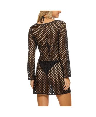 Women's Lattice Ring V Neck Tunic Cover-up
