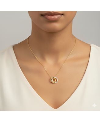 Goregeous Rondel Charm Necklace with Pave CZ Rondels and Shiny Charms on a Gold over SIlver Chain