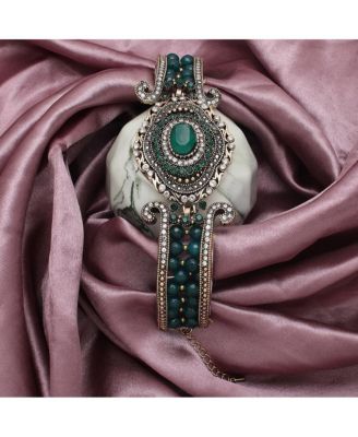 Women's Green  Embellished Ethnic Statement Bracelet
