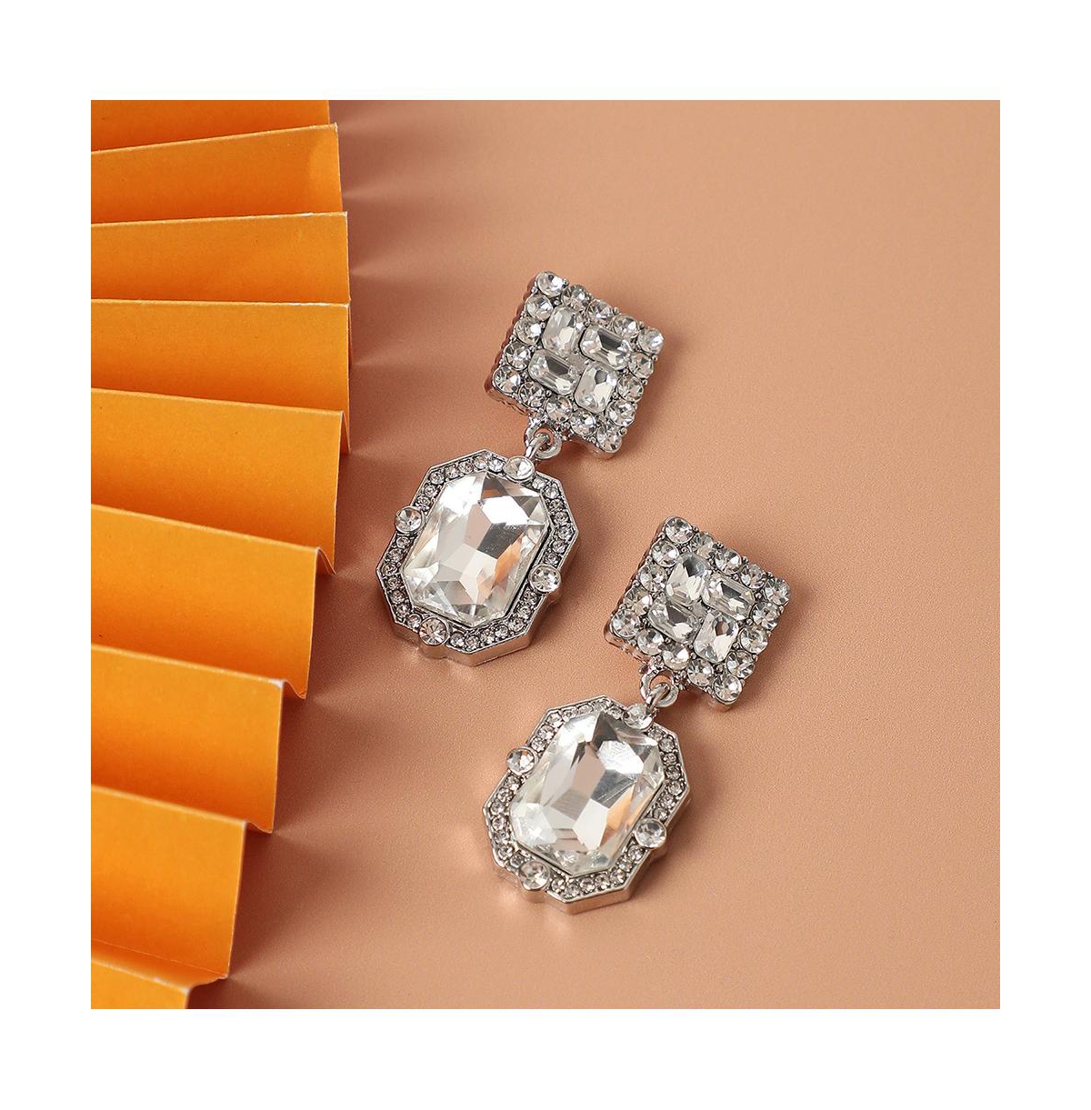 Sohi Women's Silver Crystal Drop Earrings