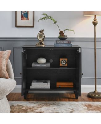 33.6" Retro Wooden Storage Cabinet Symmetrical Geometric Display Cabinets