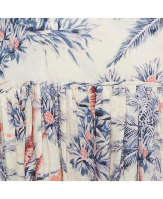 Women's Pink Palm Tree Print Linen Halter Neck Maxi Dress