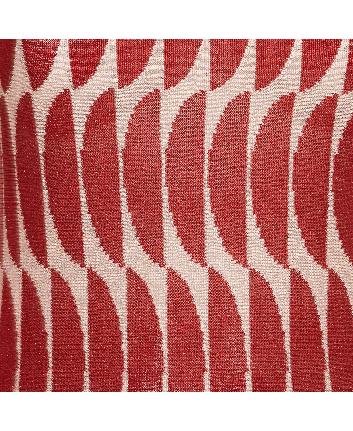 Women's Red/pink Patterned Lurex Knit Sheer Jumper