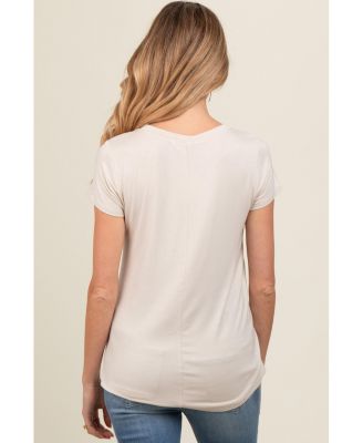 Maternity Beige Basic Short Sleeve Top