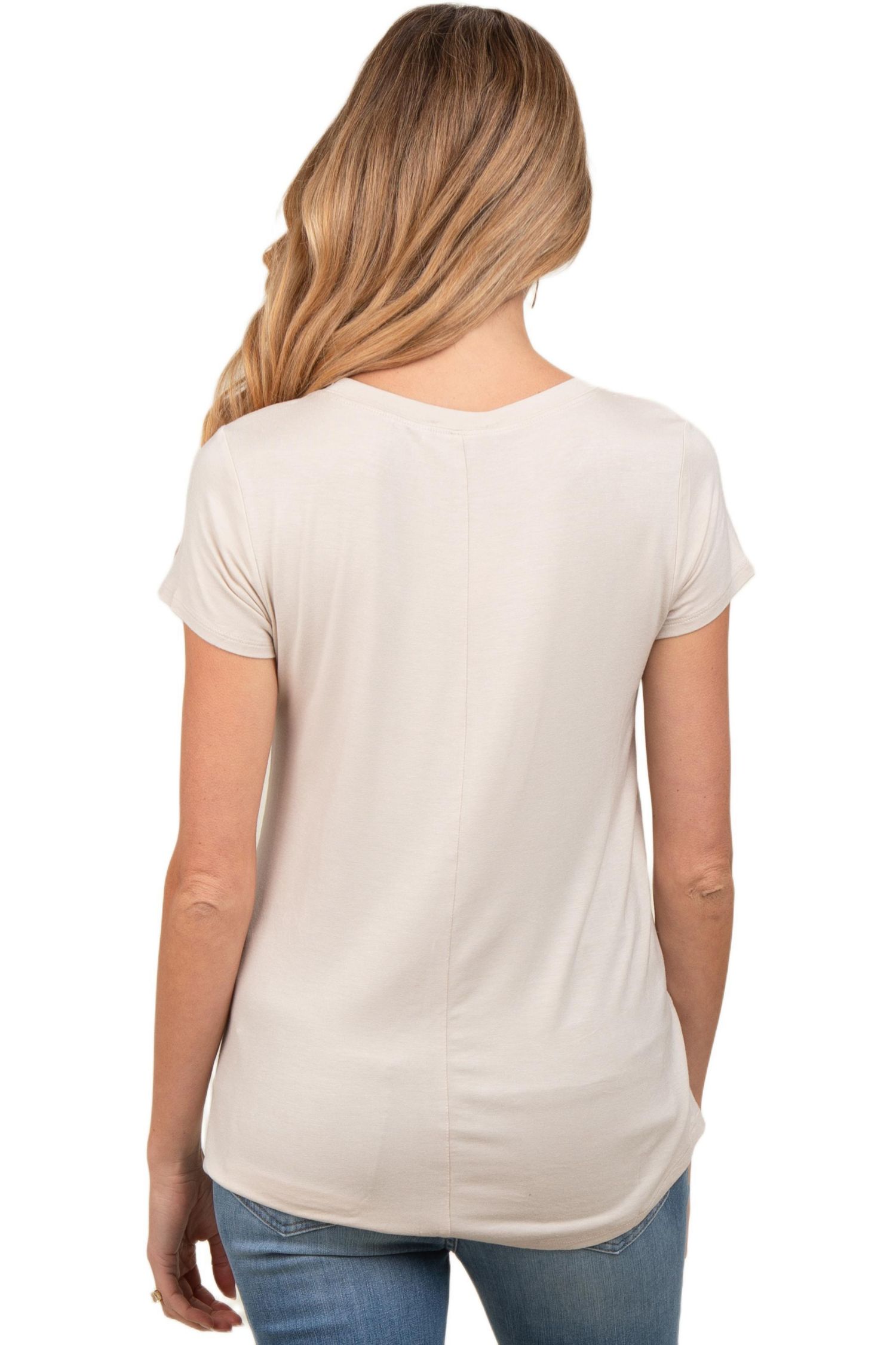 Women's Beige Basic Short Sleeve Top
