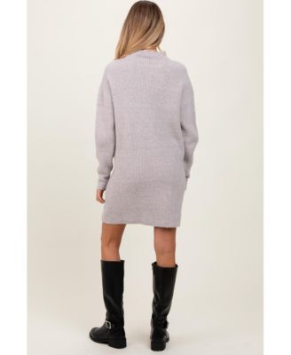 Maternity Mocha Mock Neck Mini Sweater Dress