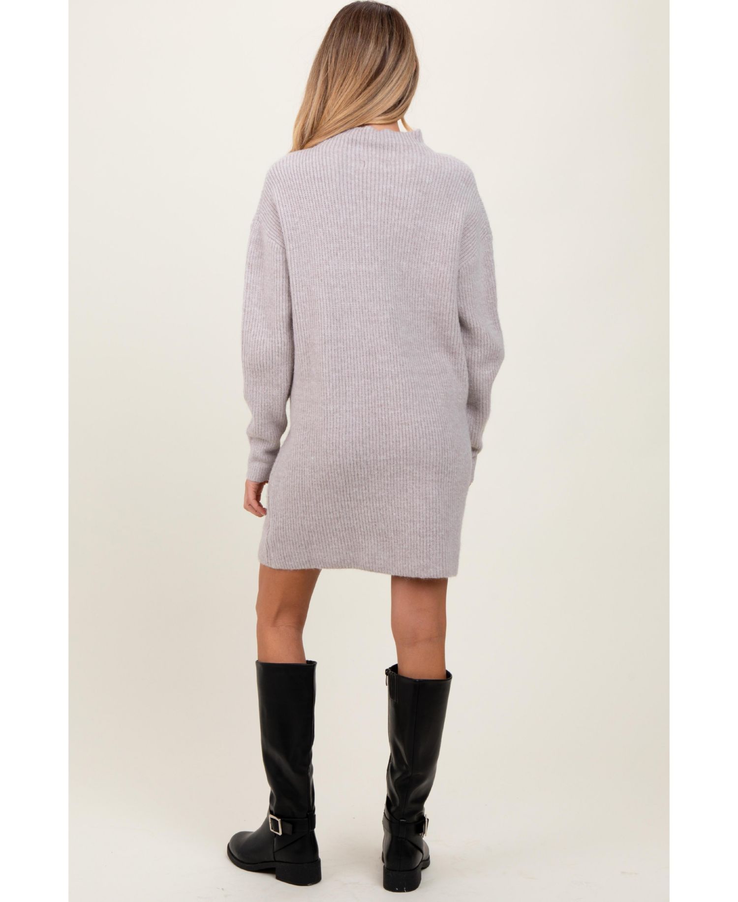 Women's Heather Grey Mock Neck Mini Sweater Dress