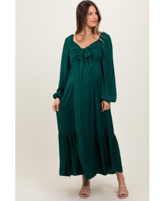 Maternity Emerald Bow Satin Maxi Dress