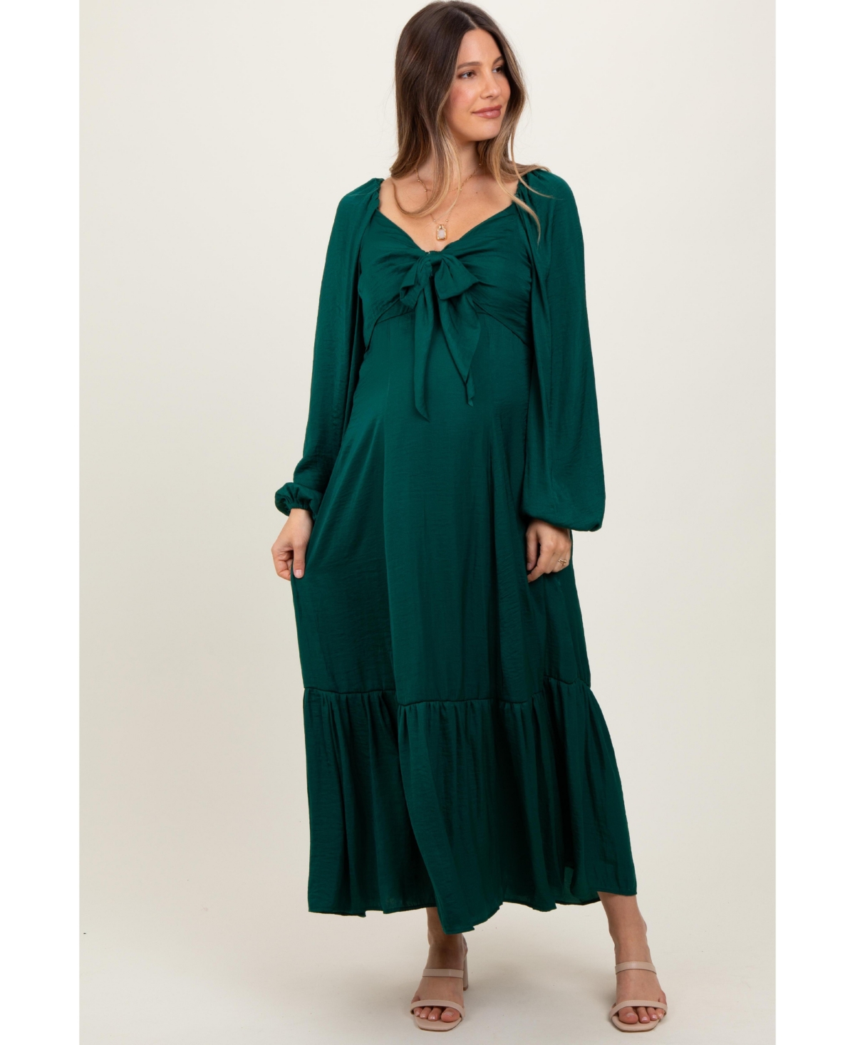Pinkblush Maternity Emerald Bow Satin Maxi Dress