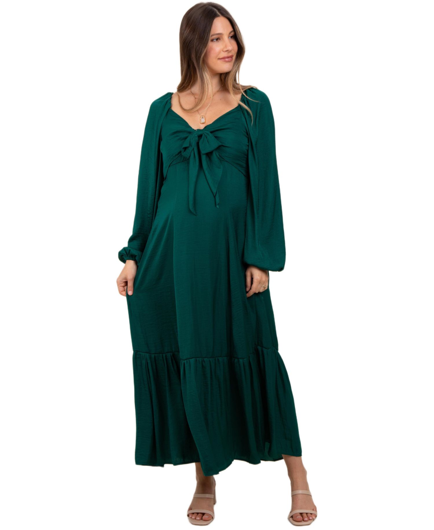Women's Emerald Bow Satin Maxi Dress
