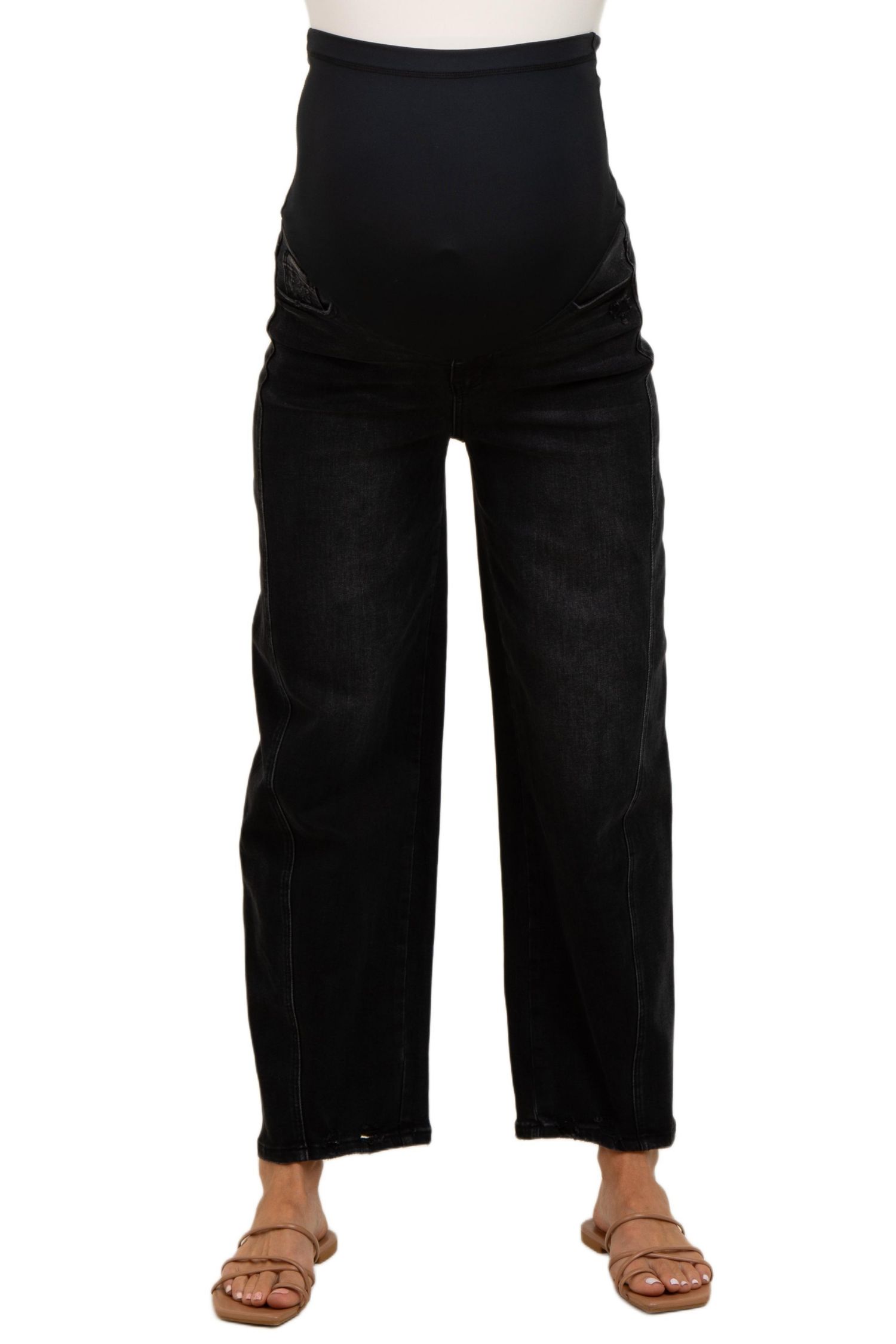 Women's Lightly Distressed Panel Detail Barrel Jeans