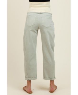 Maternity Light Olive Rolled Cuff Barrel Leg Jeans