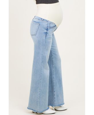 Maternity Light Low Rise Wide Leg Raw Cut Hem Jeans