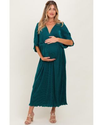 Maternity Burgundy Pleated Satin Dolman Sleeve Maxi Dress