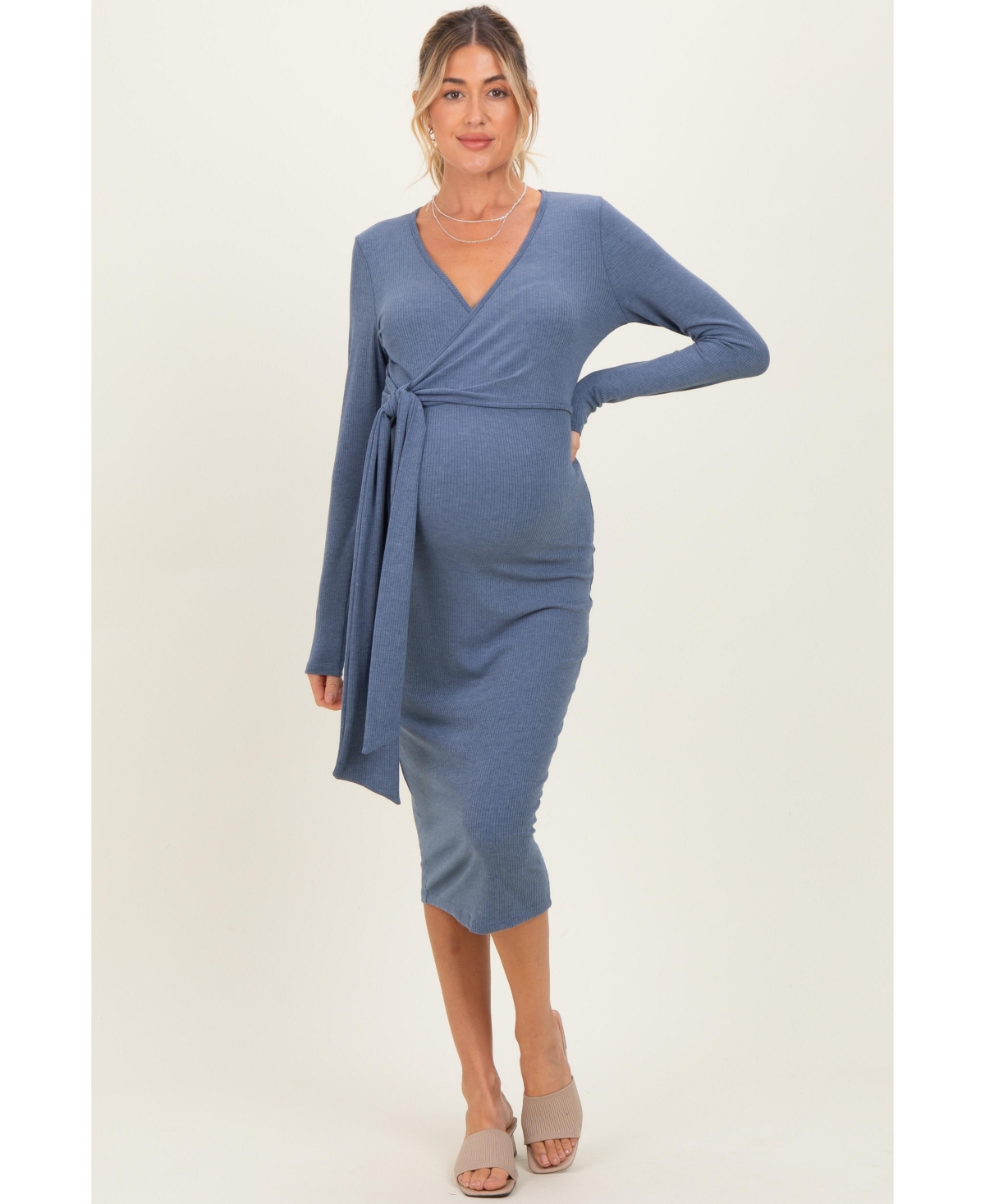 Pinkblush Forest Green Ribbed Long Sleeve Maternity Wrap Dress