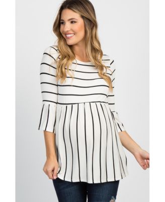 Maternity Ivory Striped Peplum Ruffle Top