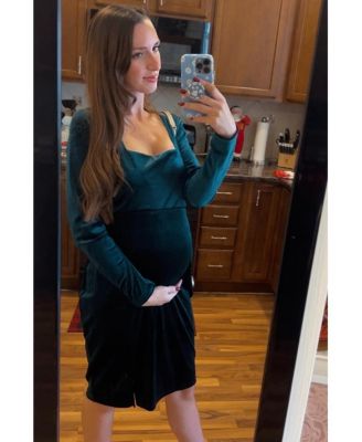 Maternity Burgundy Velvet Long Sleeve Side Slit Dress