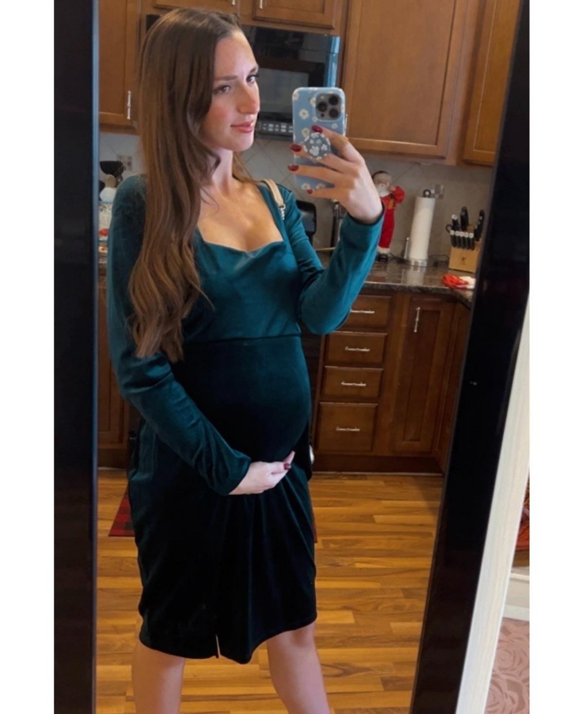 Pinkblush Maternity Burgundy Velvet Long Sleeve Side Slit Dress