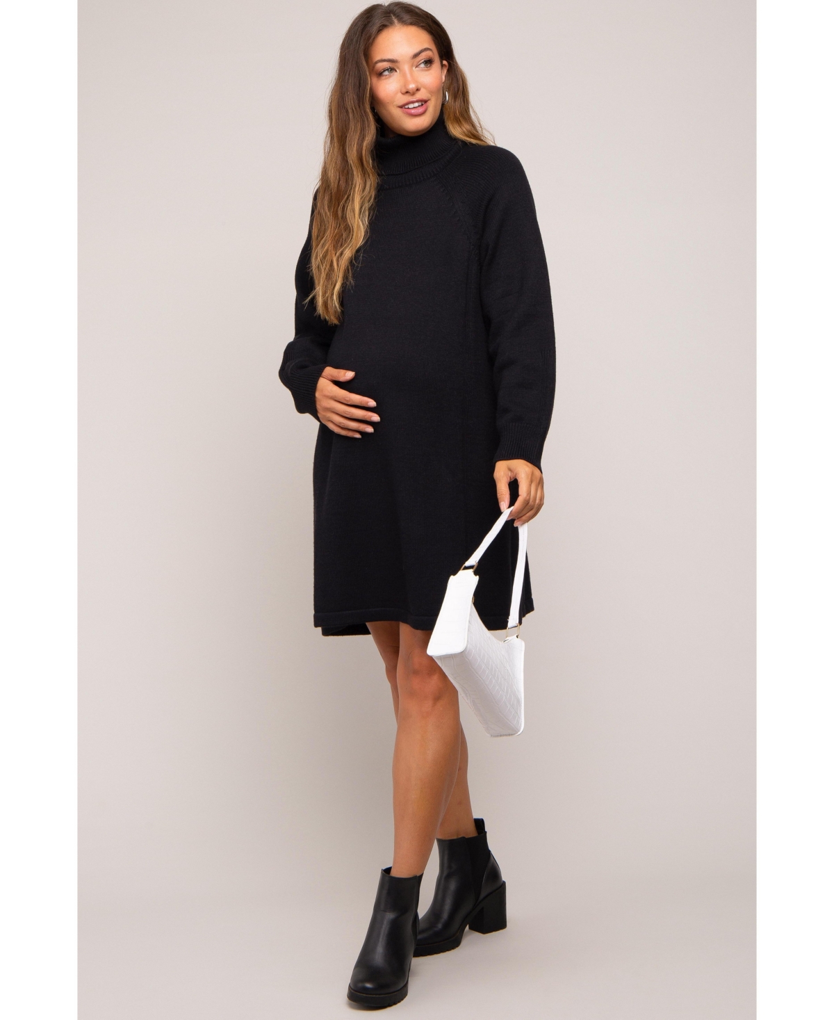Pinkblush Maternity Black Turtleneck Long Sleeve Sweater Dress