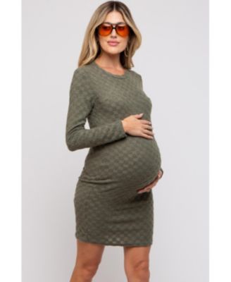 Maternity Olive Soft Brushed Knit Long Sleeve Dress