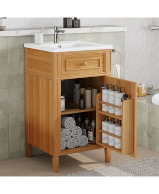 Solid Wood Vanity with Sink Adjustable Shelf Tilt-Out Drawer
