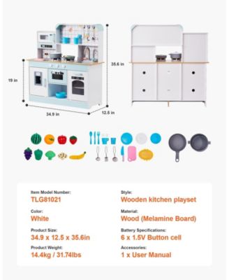 Wooden Play Kitchen for Kids, Toy Kitchen Set with Lights & Sounds, Ice Maker, Oven, Sink, Microwave, Fridge & Accessories