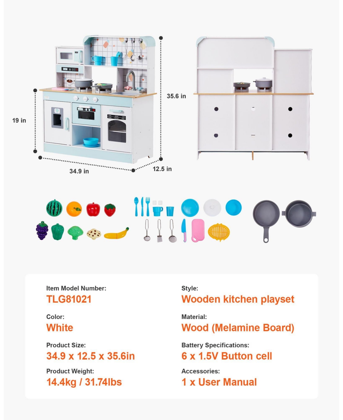 Mecale Wooden Play Kitchen for Kids, Toy Kitchen Set with Lights & Sounds, Ice Maker, Oven, Sink, Microwave, Fridge & Accessories