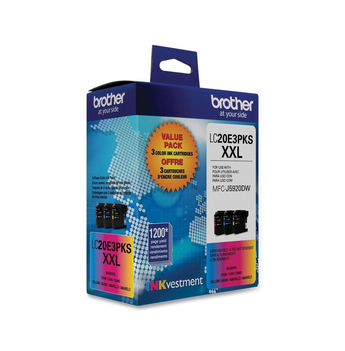 Brother LC20E3PKS 1,200 Page-Yield Super High-Yield Ink - Cyan/Magenta/Yellow (3/Pack