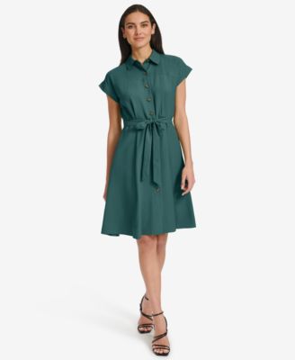 Women's Belted Cap-Sleeve Shirtdress