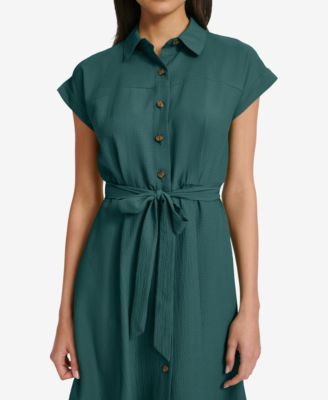 Women's Belted Cap-Sleeve Shirtdress