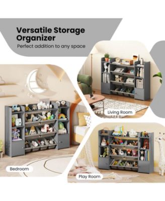 4-Tier Large Storage Cabinet with 6 Cubbies & 8 Removable Bins Bookshelf