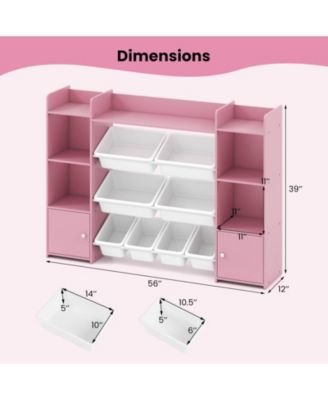 4-Tier Large Storage Cabinet with 6 Cubbies & 8 Removable Bins Bookshelf