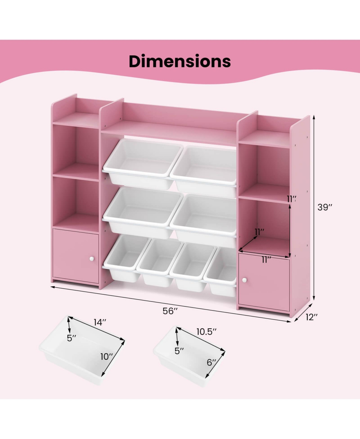 4-Tier Large Storage Cabinet with 6 Cubbies & 8 Removable Bins Bookshelf