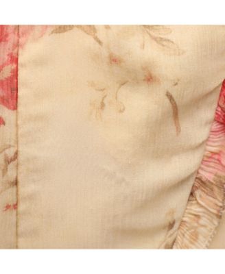 Women's Yellow Floral Print Silk Corsair Corset Frill Mini Dress