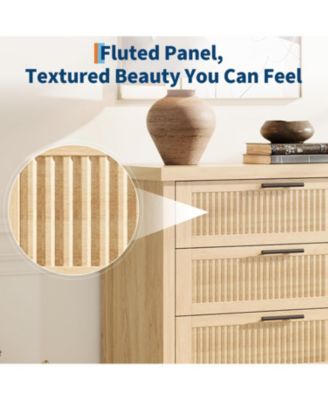 Fluted Oak Bedroom Dresser, 35.4" Tall Chest with 4 Fluted Drawers, Closet Storage Cabinet & Clothes Organizer for Bedroom and Living Room