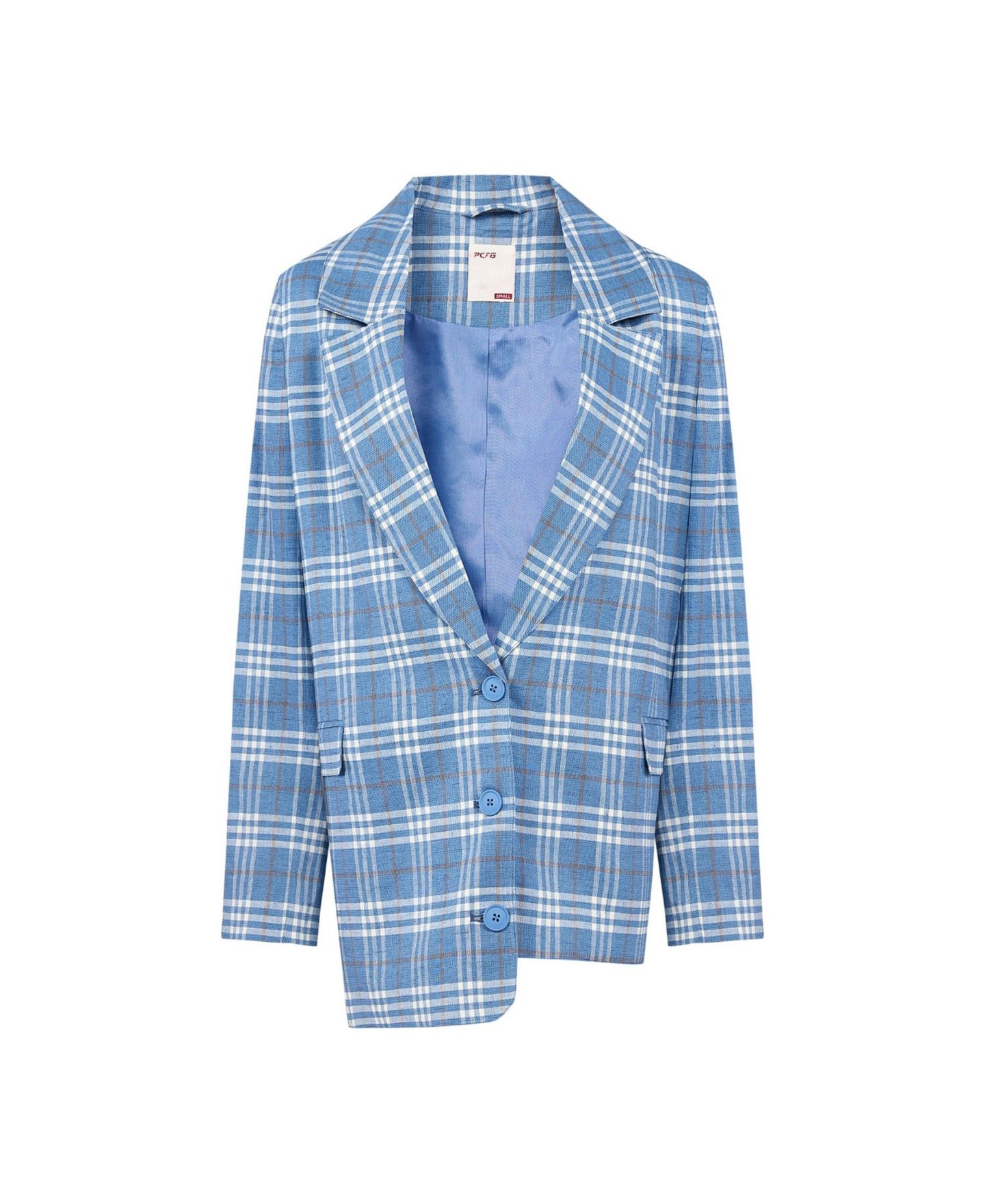 Женский пиджак PCFG Linen-Blend Checked Free Heaven Blazer, цвет: Синий — фото 5