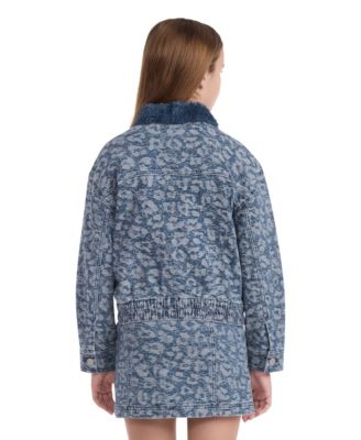 Girls' 7-16 Oversized Leopard Print Trucker Jacket