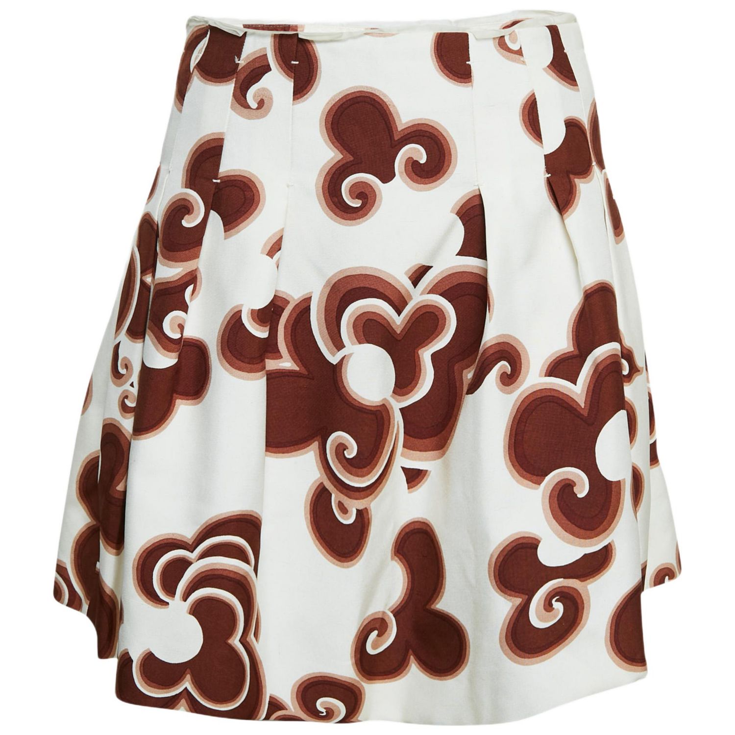 Women's Brown Doodle Print Silk Pleated Mini Skirt