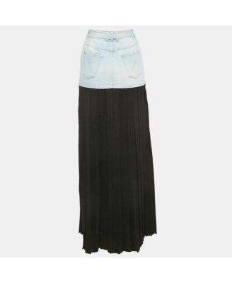 Women's Blue/black Denim And Lurex Knit Pleated Maxi Skirt