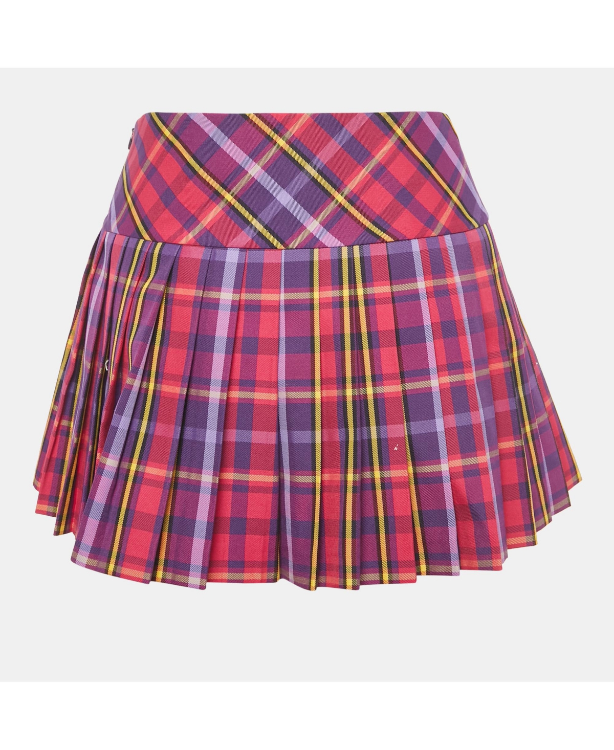 Pre-Owned Versace Women's Purple/multicolor Plaid Cotton Blend Pleated Skirt